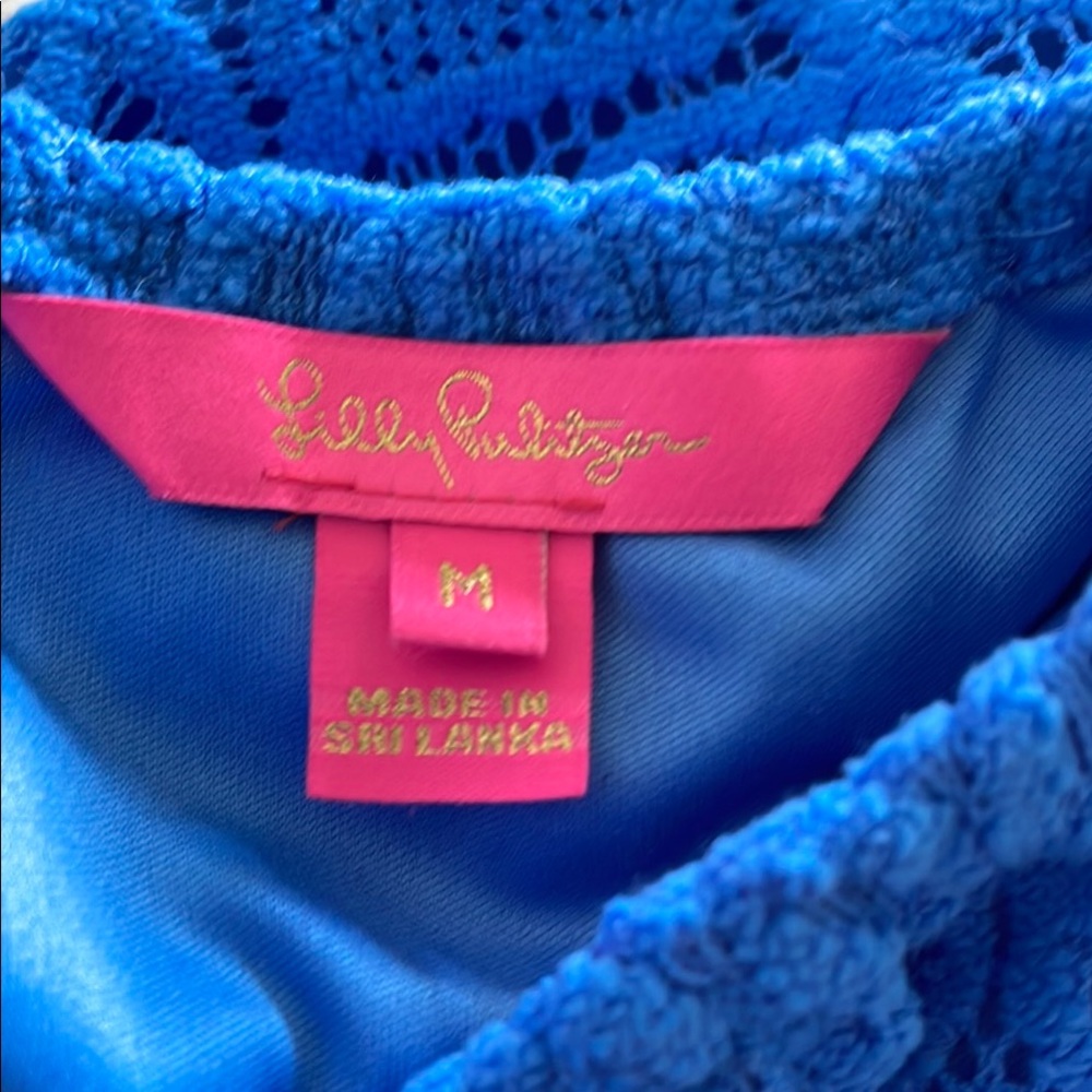 Lilly Pulitzer Blue Eyelet Off-Shoulder Jumpsuit - Picture 4 of 7